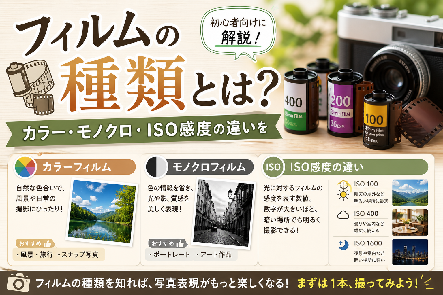 フィルムの種類とは？カラー・モノクロ・ISO感度の違いを初心者向けに解説